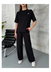 Elif Özbey Butik Black Print Detailed Short Sleeve Suit