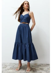  Collection Indigo Cotton Maxi Skirt - Flared Woven, TWOSS24ET00059