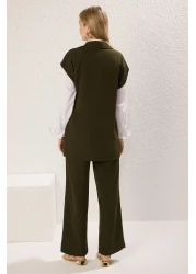 Trendyol Modest Khaki Vest and Pantalon, Woven Bottom and Top Set