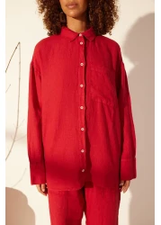  Collection Red 100% Linen Oversize Shirt TWOSS23GO00443