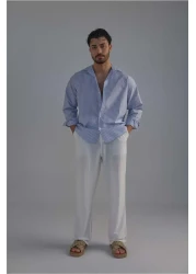 OUTFİT MAN قميص رجالي مخطط باللون الأزرق الفاتح