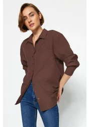  Collection Brown Single Pocket Boyfriend/Wide Fit Cotton Woven Shirt TWOAW20GO0115