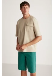 GRIMELANGE Artur Men's Thick Special Textured Fabric Beige T-shirt with Pockets