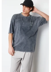  Collection Anthracite Color Oversize Printed Cotton T-Shirt - TMNSS24TS00043