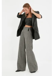  Collection Gray Button Detailed Wide Leg Woven Trousers TWOAW21PL0492