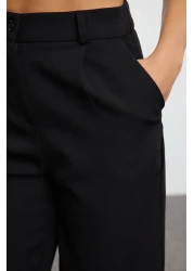  Collection Black High Waist Wide Leg/Wide Leg Pleated Woven Fabric Pants Twoaw21Pl0076