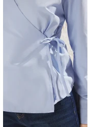 Trendyol Collection Blue Double Breasted Closure Lacing Detail Regular Regular Fit Woven Shirt Twoss25Go00029