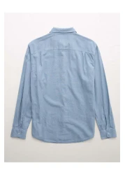 American Eagle قميص AE بأكمام طويلة وأزرار من مزيج الكتان