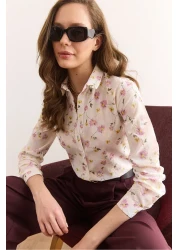Olalook Women's White Lilac Floral Scallop Shirt Gml-19001327