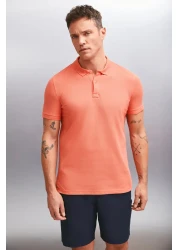 GRIMELANGE تيشيرت رجالي من MARTEN برقبة بولو ونمط زهرة الرمان بقصة عادية - 100% قطن، كم قصير