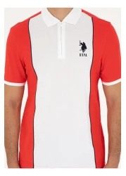 U.S. Polo Assn. يو اس بولو اسن تي شيرت رجالي بياقة بولو وسحاب وقصة عادية