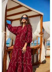 LOCCO Women's Gold Stitching Detailed Dress Burgundy