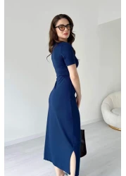 TrendyFashion Women's Navy Blue Modal Fabric Side Tie Detail Av Anzav 1574 Slit Dress