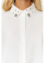  Collection Ecru Oversize Woven Shirt with Stone Collar Detail TWOAW24GO00168