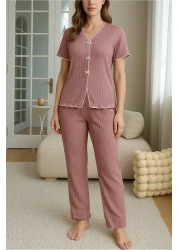 BELLA NOTTE V-Neck Cotton Bow Detailed Pajamas Set