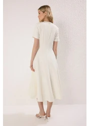  Collection White Skirt Waist Opening Lined Midi Woven Dress Twoss25El00790