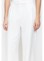  Collection High Waist Wide Leg Ecru Fabric Trousers - Twoaw22Pl0066