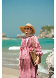 LOCCO Women's Wooden Patterned Dress Fuchsia