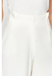 Collection Ecru High Waist Wide Leg Wide Leg Woven Trousers TWOAW24PL00332