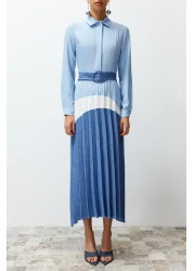  Modest فستان قميص منسوج باللون الأزرق TCTSS24EB00119