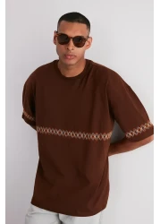  Collection Oversize Brown Embroidered Cotton T-Shirt - TMNSS21TS1889