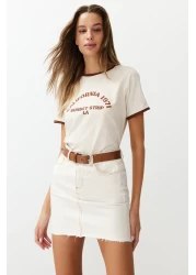  Collection Stone 100% Cotton Slogan Printed Knitted T-Shirt with Contrast Piping Detail TWOSS24TS00105