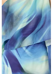  Collection فستان طويل شيفون أزرق - نمط تجريدي، تفاصيل كيب، مبطن - TWOSS25EL00014