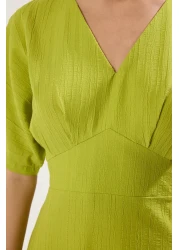 Collection Oil Green V-Neck Maxi Dress - A-Line with Bodice Detail Twoss24El00620
