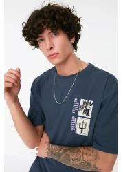  Collection Art Printed Navy Oversize Cotton T-Shirt - Short Sleeve Tmnss21Ts3559