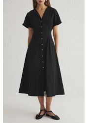  Collection فستان قميص أسود منسوج بخصر متوسط الطول TWOSS24EL00052