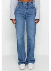  Collection بنطلون جينز أزرق عالي الخصر وواسع الساق TWOAW24JE00074