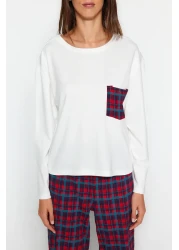  Collection طقم بيجامة منقوشة باللون الأبيض 100% من القطن - تفاصيل الجيب، THMAW24PT00228