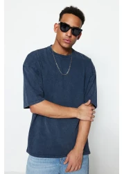  Collection Indigo Oversize T-Shirt 100% Cotton Faded Effect Premiumtmnss23Ts00153
