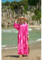 LOCCO Women's Figure Patterned Dress Fuchsia