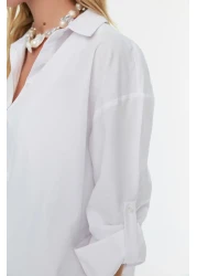  Collection قميص شاطئ منسوج باللون الأبيض موديل TBESS22GO0664