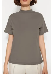  Collection Oil Green-Grey 2 Pack 100% Cotton Basic Stand Collar Knitted T-Shirt TWOSS20TS1500