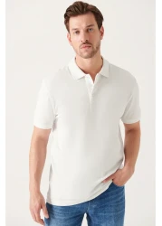 Avva تي شيرت رجالي أبيض 100% قطن يحافظ على البرودة بياقة بولو E 001004