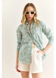 Olalook Women's Green Geometric Scallop Detailed Shirt Gml-19001324