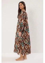  Collection Ethnic Print Maxi Woven 100% Cotton Balloon Sleeve Beach Dress Tbess25El00019