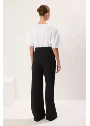  Collection Wide Leg Pleated Black Fabric Trousers - Twoss21Pl0189