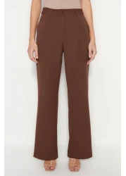  Collection High Waist Wide Leg Dark Brown Pleated Pants - Twoaw21Pl0076