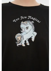  Collection Black Cotton Leisure Printed Piping Detail Knitted Pajamas Set Thmss21Pt0953