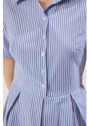  Collection تنورة مخططة باللون الأزرق حول فستان قفطان متوسط ​​الطول بنصف فتحة