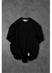 Slatra تيشيرت رجالي أسود كبير الحجم مطرز بياقة جيدة