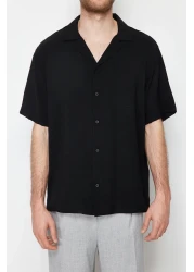  Collection قميص صيفي كبير الحجم من الكتان بأكمام قصيرة - أسود TMNSS24GO00019