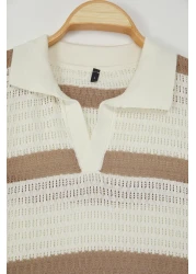  Collection إصدار محدود إكرو تي شيرت بولو عادي مخطط بياقة بولو TMNSS24PO00004