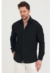 COOL TARZ Men's Slim Fit Slim Fit Long Sleeve Shirt with Self-Stripe Detail