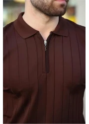ribana Polo Neck Striped Zippered Men's T-Shirt