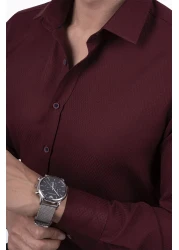 Etikmen Dark Claret Red Diamond Patterned Slimfit Shirt with Gift Box