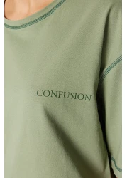  Collection تي شيرت كاريوكا أخضر 100% قطن مخيط ومطبوع مريح/واسع القطع محبوك TWOSS21TS0656